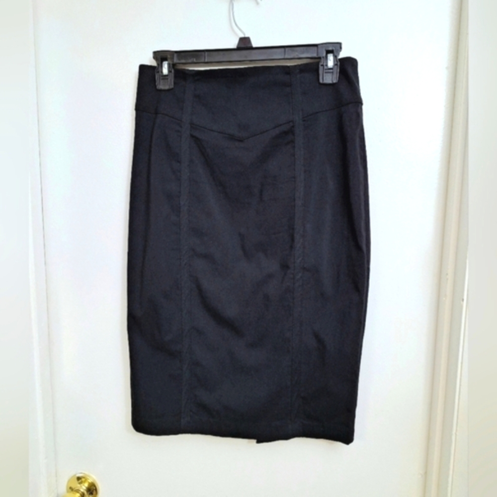 XOXO Black Stretch Pencil Skirt Casual Office Formal Zip Closure w Slit Sz 9/10